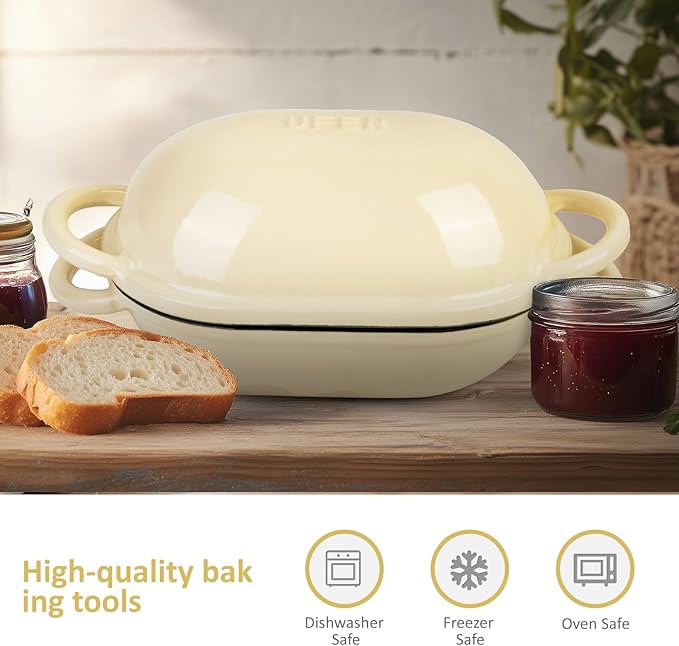Dutch Oven for Bread Baking – Premium Cast Iron Pot with Lid – Perfect for Sourdough, Artisan Loaves & No-Knead Bread – 2 QT / 1.9L (Enameled, Round, Oven & Stovetop Safe), White