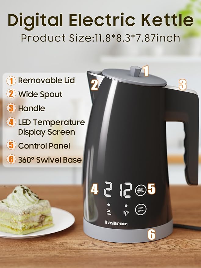 Electric Kettle with 5-Temperature Control,1.25L Cordless,Penguin Shape Design,1200W with Keep Warm and Auto Shut-Off,Perfect for Tea,Coffee & Kitchen(Dark Gray)