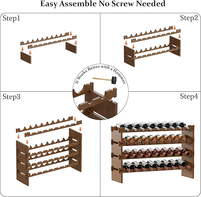 Bambloom Wine Rack Freestanding Floor, Stackable Wine Bottle Storage, Wooden Free Standing Wine Stand Organizer for Kitchen,Cellar. 36 Bottles Wine Holder Display Shelves for Champagne (Walnut)