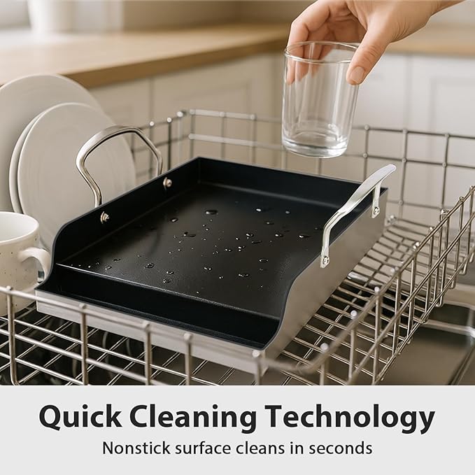 Utheer 16.5" x 10" Ceramic Nonstick Stainless Steel Griddle for Gas, Charcoal & Grill, Large Stove Top Griddle, Non-Toxic, PFAS/PFOA/PTFE Free, Oven Up to 500°F, for BBQ, Camping & Kitchen