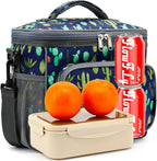 FlowFly Insulated Reusable Lunch Bag Adult Large Lunch Box for Women and Men with Adjustable Shoulder Strap,Front Zipper Pocket and Dual Large Mesh Side Pockets,Cactus