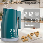 Temperature Control Electric Kettle, 5 Temp Presets, 2H Keep Warm,1.25L 1200W Fast Boil with LED Display, Cool-Touch Design with Auto Shut-Off, Cordless Design, Ideal for Tea and Coffee(Green）