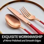 20-Pieces Rose Gold and Red Silverware Sets for 4,Red Handle Stainless Steel Cutlery Set, Include Forks Spoons and Knives Set, Dishwasher Safe Utensil Sets for Home Restaurant