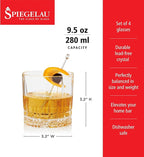 Spiegelau Perfect Serve Single Old Fashioned Glass Set of 4 - Lowball Cocktail Glasses, European-Made Crystal, Dishwasher Safe, Professional Quality Cocktail Glass Gift Set - 9.5 oz