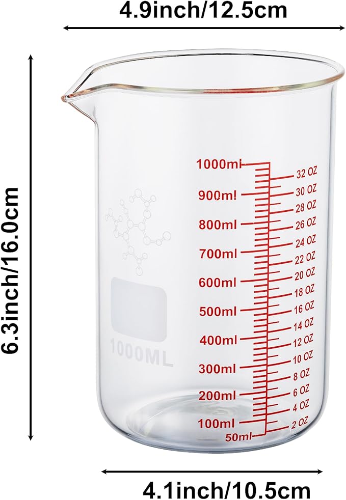 High Borosilicate Glass Measuring Cup Set-V-Shaped Spout，Includes 250ml(8OZ), 500ml(16OZ), and 1000ml(32OZ) Glass Measuring Beaker, Easy to Read