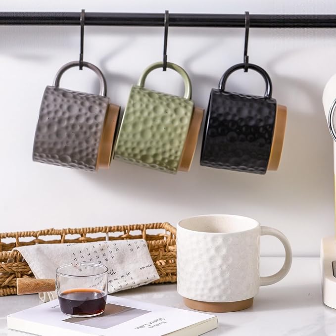 Nihow 16OZ Stackable Coffee Mug Set, Large Ceramic Coffee Mug Set of 4,Coffee Cup Set for Cappuccino/Latte/Cocoa,Dishwasher & Microwave Safe,Mixing Color