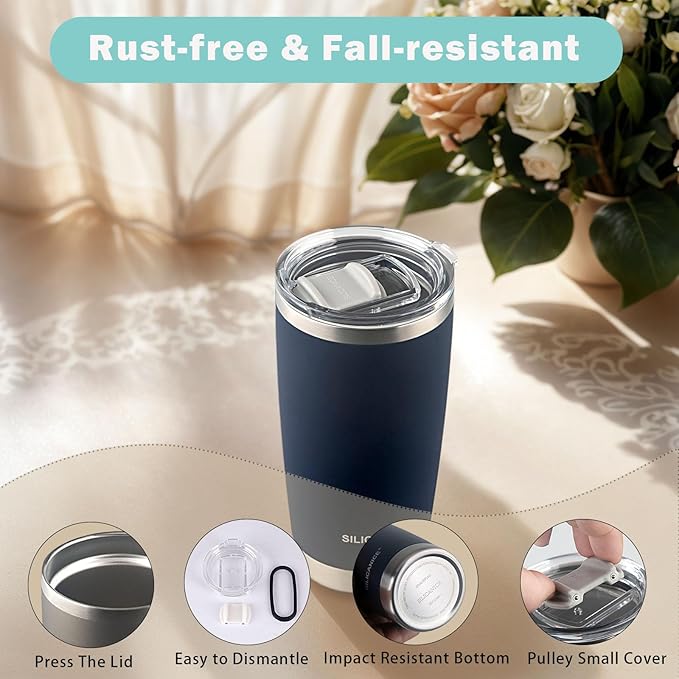 Navy Soft Touch 20oz Stainless Steel Insulated Tumbler with MacSlider Lid - Spill Proof,Durable Thermal Cup For Men,Iced Coffee Travel Tumbler, Water Bottle & Smoothies Reusable