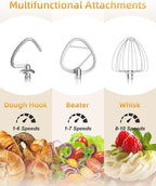 Facelle Tilt-Head Stand Mixer, 5QT+6QT Stainless Steel Two Bowls, 10 Speeds Kitchen Electric Food Mixer with Egg Whisk, Dough Hook, Beater, Dishwasher-Safe Attachment, Ideal Gift for Mom