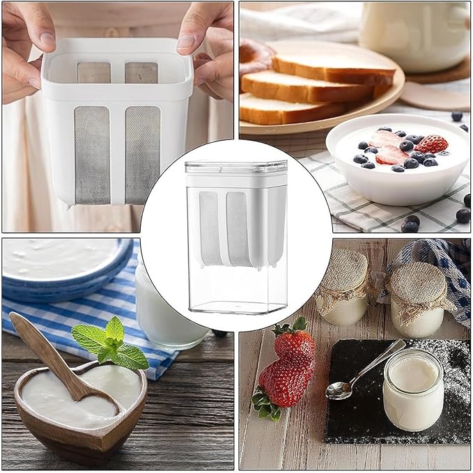 2-Pack Greek Yogurt Strainer Separator & Yogurt Maker Accessory, 1.16 Quarts (1100ml) *2 Large Capacity, Special for Whey Separation, Suitable for Juice/Yogurt/Tofu, BPA-Free(1.1Quats*2-White)