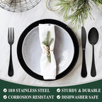 Wildone 60-Piece Black Silverware Set, Stainless Steel Flatware Cutlery Set Service for 12, Tableware Eating Utensils Include Knives/Forks/Spoons, Mirror Polished, Dishwasher Safe