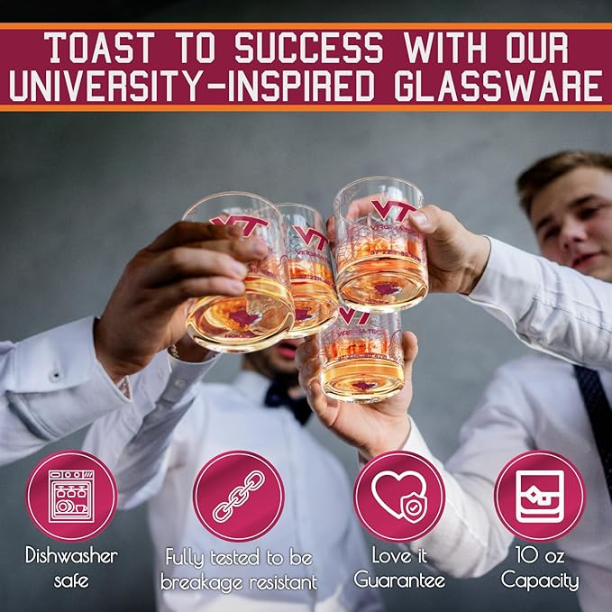 Greenline Goods – Virginia Tech University Hokies College Whiskey Glasses (Set of 2), 10 oz – Full-Color Logo + Campus Map