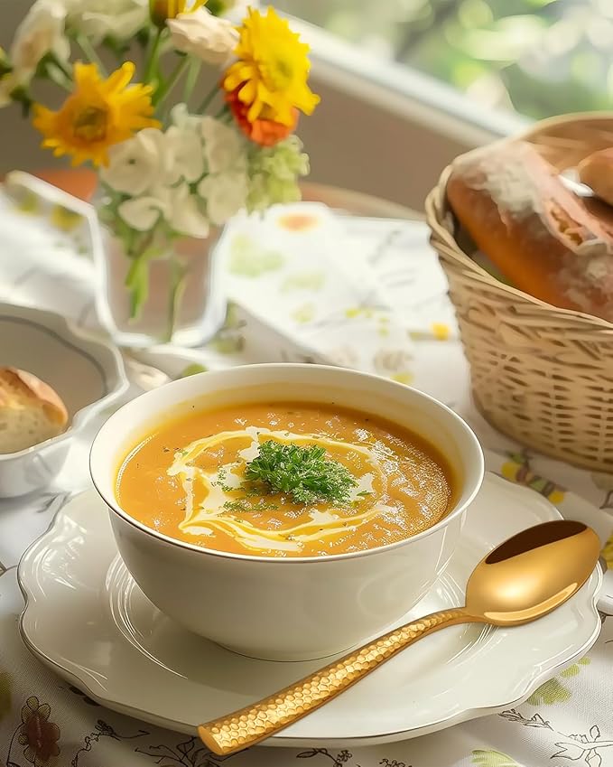 Gold Silverware Set, Ollex 20-Piece Hammered Flatware Cutlery Set for 4, Mirror Polished Stainless Steel Kitchen Utensils included Gold Knives Spoons and Forks Set, Dishwasher Safe