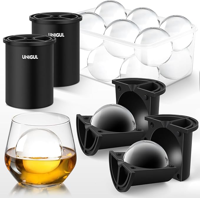 Clear Ice Cube Maker, 2.5" Stainless Steel Ice Ball Maker Mold for Whiskey & Cocktails, Non-BPA Premium Silicone Ice Cube Molds, Easy-Release Sphere Ice Maker, Bourbon Gifts for Men (2 PACK)