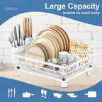GAXmi Dish Drying Rack Over The Sink Dish Drainer with Drainboard Utensil Holder, 1-Tier White