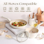 PRICUSIS Nonstick Ceramic Frying Pan, 8/10 Inch Skillet with Stay Cool Handle, Fully Coated, Induction Compatible & Oven Safe, 100% Dishwasher Safe, PTFE PFAS & PFOA Free（10 Inch, Coconut White）