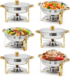 Garvee 6 Pack Chafing Dishes for Buffet, 5 QT Round Buffet Servers and Food Warmer Set with Lid, Stainless Steel Chafers for Catering Parties Wedding Banquet, Gold
