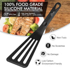 HOTEC 600℉ Heat Resistant Silicone Slotted Fish Turner Spatula Set, BPA Free Flipper Cooking Spatulas, for Non Stick Cookware Dishwasher Safe, Black