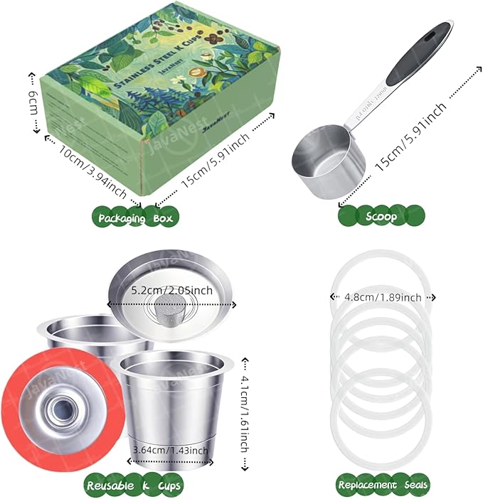 6 Pack Reusable K Cups for Keurig 2.0 & 1.0, Stainless Steel Reusable Coffee Pods for Keurig, Keurig Reusable Pods, Refillable Coffee Filter with Scoop & 6 Extra Seals, Eco-Friendly, BPA-Free