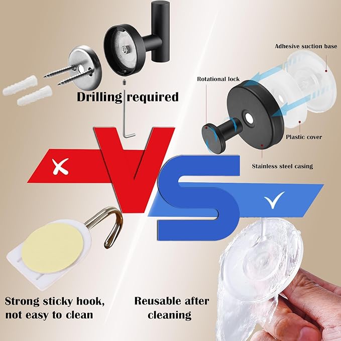 Suction Cup Hooks Shower, 2 Pack Utility Removable Towel Hooks Vacuum Suction Cup Hook,No Drilling, Shower Stainless Steel Suckers for Bathrooms, Kitchens, Glass Windows, Mirrors, Tile