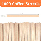 1000 Pack Birch Wood Coffee Stirrers, 7 Inch Sturdy Coffee Stir Sticks, Smooth Round Ends, Splinter-Free Disposable Stir Sticks for Coffee, Cocktails, Office, Home Use