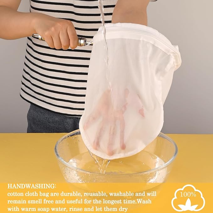 WMKGG Ultra Fine Mesh Strainer Bags,Cheese Cloth Bag for Straining, with Stainless Steel Handle Frame for Juices,Nut Milk,Fresh Cheese,Yogurt (Large Size)(9.15"Wx13.6"D)