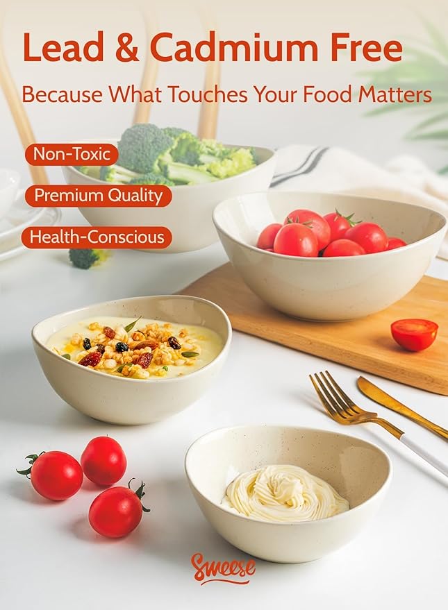 Sweese Porcelain Serving Bowls Set for Entertaining, Multipurpose 10-18-28-42oz, Beige