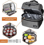 OPUX Lunch Box For Men Women, Insulated Large Lunch Bag Adult Work, Double Decker Lunchbox Meal Prep Dual Compartment Leakproof Lunch Cooler, Soft Lunch Pail Tote Boys Girls Kids School, Heather Gray