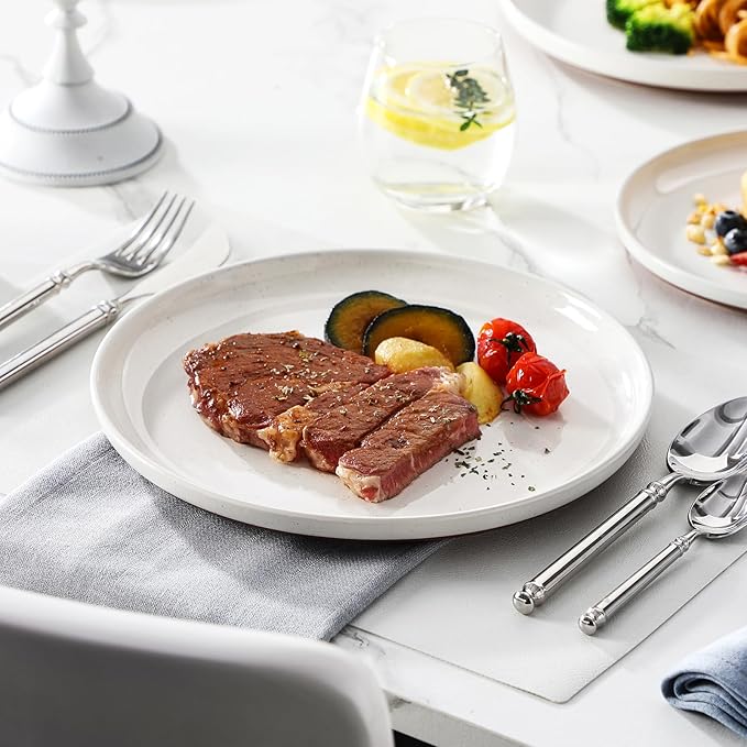 MALACASA Plates and Bowls Sets, 12 Pieces Modern Stoneware Dinnerware Set for 4 Kitchen Dinner Set Ceramic Dishware Dishes Set Microwave and Dishwasher Safe, White, Series TARA