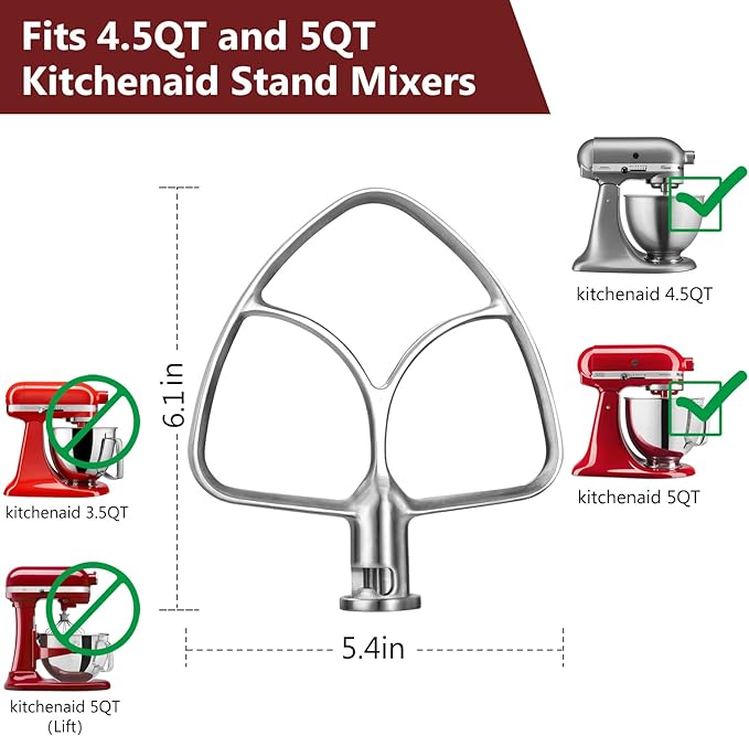 Stainless Steel Paddle Attachment for Kitchen aid Stand Mixers 4.5-5 Quart, Flex Edge Beater for KitchenAid, Dishwasher Safe