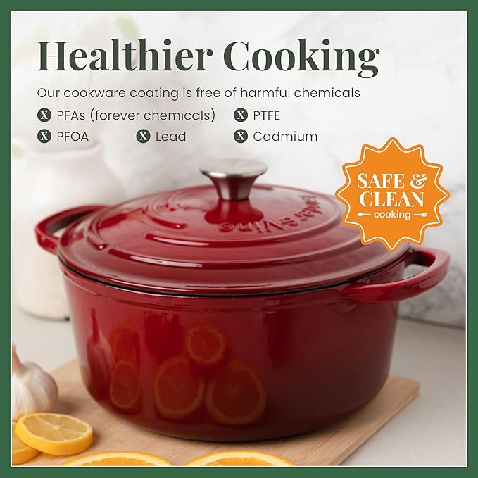 Larder & Vine Enameled Cast Iron Dutch Oven Pot with Lid | Bread Baking | Compatible on All Cooktops & Oven Safe to 500° F | Great for Sourdough Bread | Cabernet
