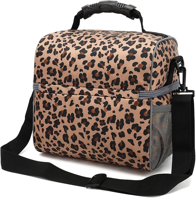 FlowFly Double Layer Cooler Insulated Lunch Bag Adult Lunch Box Large Tote Bag for Men, Women, With Adjustable Strap,Front Pocket and Dual Large Mesh Side Pockets