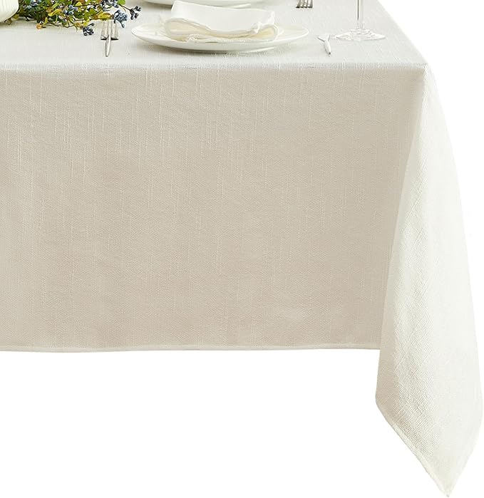 Elrene Home Fashions Villeroy & Boch Bristow Solid Texture Tablecloth - Premium Table Cover for Everyday Dining, Parties, and Special Occasions, White, 60"x102" Rectangle