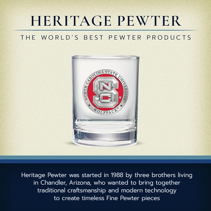 North Carolina State Double Old Fashion | Double Rocks Glass 14 OZ for Liquor | Expertly Crafted Pewter Glass By Heritage Pewter