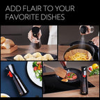FLAIROSOL OLIVIA Oil Sprayer for Cooking, 200ml Glass Olive Oil Sprayer, Continuous Cooking Spray Dispenser with Portion Control for Kitchen, Air Fryer, Salad, BBQ (Black Bottle, Gold Print)