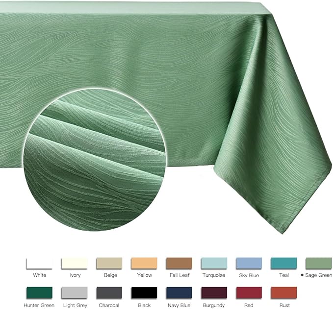 maxmill Jacquard Tablecloth Swirl Design Spillproof Wrinkle Free Heavy Weight Soft Table Cloth Decorative Fabric Table Cover for Outdoor and Indoor Use Square 60 x 60 Inch Sage Green