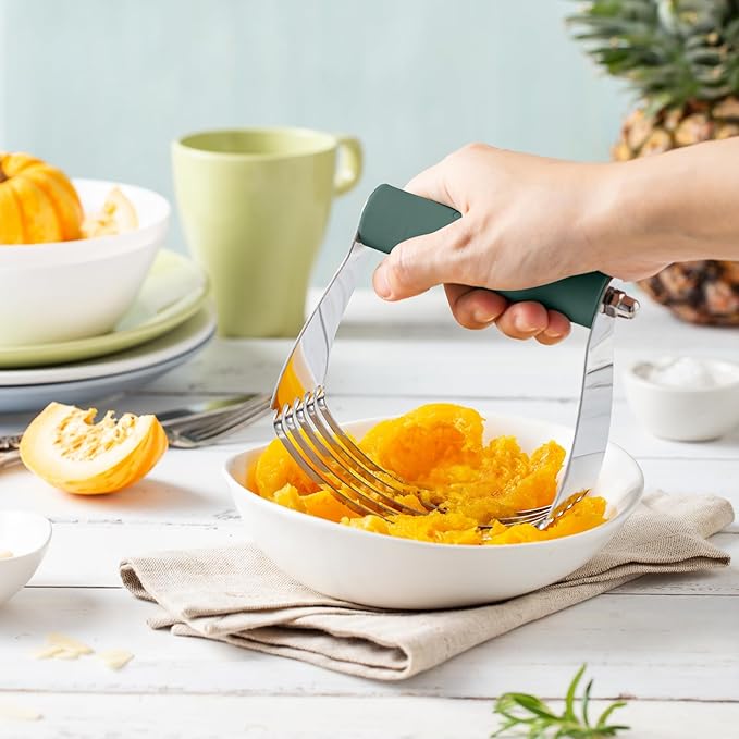 Spring Chef Large Dough Blender For Baking, Manual Dough Cutter Tool, Stainless Steel Puff Pastry Cutter Tool with Sharp Blades, Dishwasher Safe Pastry Blender for Easy Mixing - Pine Green