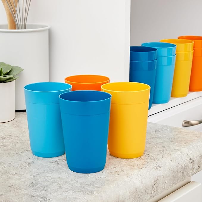 US Acrylic Newport 10 ounce Unbreakable Plastic Stackable Juice Tumblers in 4 Sunrise Colors | Set of 12 Drinking Cups | Reusable, BPA-free, Made in the USA, Top-rack Dishwasher and Microwave Safe