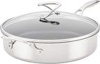 Circulon Clad Stainless Steel Saute Pan with Lid and Hybrid SteelShield and Nonstick Technology, 5 Quart - Silver