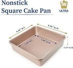 Ultra Cuisine Nonstick Square Cake Pan, Even Baking and Roasting, Easy to Clean, Durable Quality, Warp & Scratch Resistant Texture for Easy Release, Food-Safe, Size 8 x 8 inch