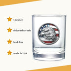 Heritage Pewter Eagle Head with Flag Double Old Fashion | Double Rocks Glass 14 oz for Liquor | Expertly Crafted Pewter Glass