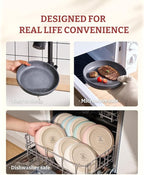 famiware Milkyway Pasta Bowls Set of 4, 8.5" Large Salad Bowls, Double Reactive Glaze, Stackable, Ideal for Housewarming, Festivals, Matte Dark Charcoal