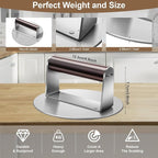 Stainless Steel Burger Press, 6.3" NonStick Hamburger Smasher Tool & Grill Press, 1.32lbs Grill Press with Wood Handle for Blackstone Camp Chef Pitboss Weber Griddle Grills(Round)