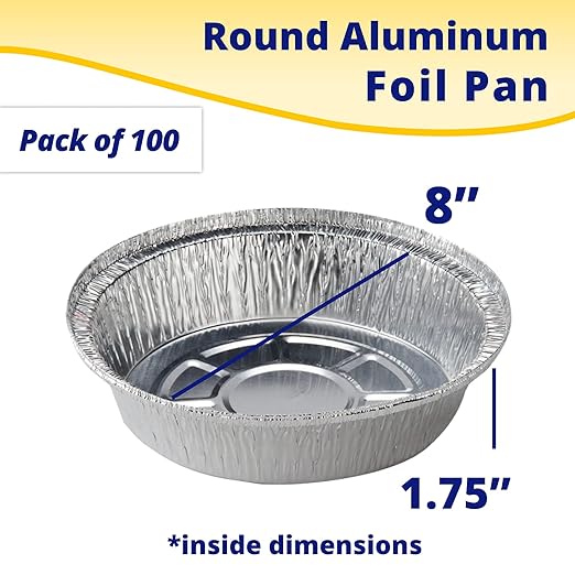 IDL Packaging 9" Round Aluminum Foil Pans (Pack of 100) - 1.75" Deep, Angled Walls - For Roasting, Baking, Cooking, Freezing - Disposable Aluminum Food Containers - Pie & Tart & Leftover