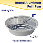 IDL Packaging 9" Round Aluminum Foil Pans (Pack of 100) - 1.75" Deep, Angled Walls - For Roasting, Baking, Cooking, Freezing - Disposable Aluminum Food Containers - Pie & Tart & Leftover