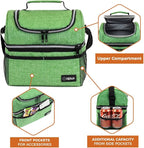 OPUX Lunch Box For Men Women, Insulated Large Lunch Bag Adult Work, Double Decker Lunchbox Meal Prep, Dual Compartment Leakproof Lunch Cooler, Soft Lunch Pail Tote Boys Girls Kids School, Green 12L