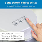 Koolatron Kenmore Single Serve Coffee Maker & Stainless Steel Travel Mug, Capsule/Pod & Ground Coffee Brewing, K Cup Compatible, Hot & Iced Coffee Machine, 6 to 14 Oz Brew Sizes, Auto Shut-Off, White