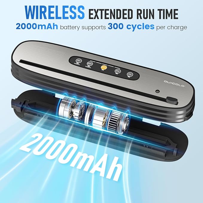 Cordless Vacuum Sealer for Food - Portable Food Saver Machine with Dry/Moist Modes, Rechargeable Design, Child Lock & Built-in Cutter - Ideal Food Vacuum Sealer Machine for Kitchen Storage