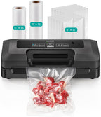 HiCOZY Vacuum Sealer for Food, Powerful Heat Food Sealer, Dry Moist 7-1 Multiple Automatic Modes, Easy-Lock Handle, Compact Design with 10 Vacuum Bags & 2 Bag Rolls, Bag Cutter Included, Black