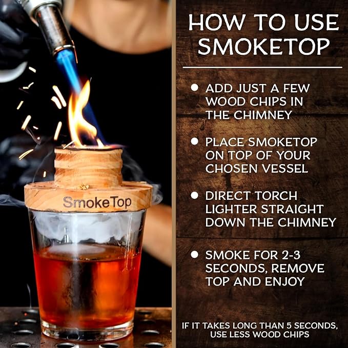 SmokeTop Cocktail Smoker Kit 5 Pack - Old Fashioned Chimney Drink Smoker for Cocktails, Whiskey, & Bourbon With Sample Wood Chips - by Middleton Mixology
