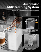 AIRMSEN 20 Bar Espresso Machine with Automatic Milk Frother for Home, Cappuccino & Latte Coffee Maker with Quick Brew Dual Boiler (1350W + 1000W), Stainless Steel, 60oz Water Tank, Touchscreen